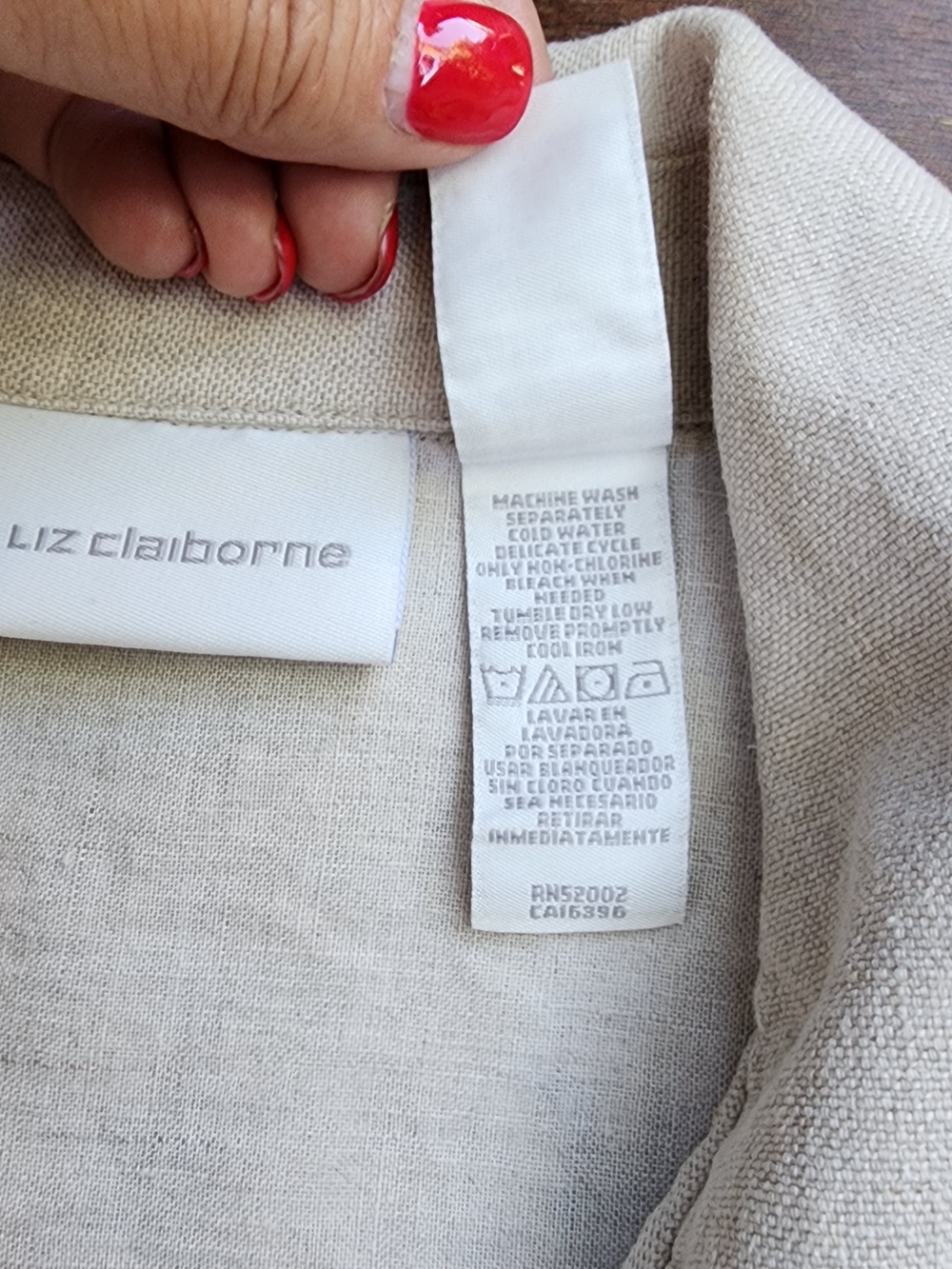 Liz Claiborne 100% Linen Floral Embroidered Trucker Jacket Beige L Cottagecore - Picture 11 of 13